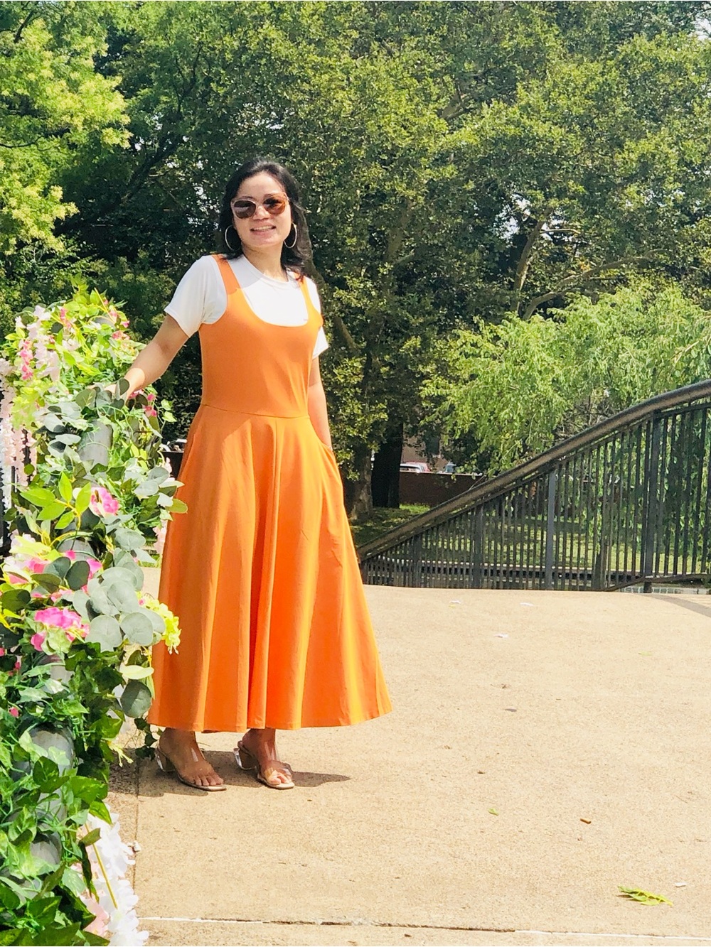 Sunset Orange Sleeveless Maxi Dress with Scoop Neck